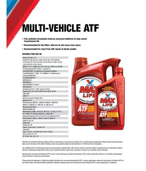 valvoline synthetic atf|valvoline maxlife transmission fluid chart.